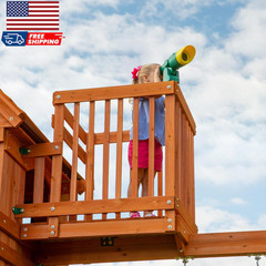 Skyfort II Cedar Wood Swing Set with Wave Slide Raised Clubhouse Crow’S Nest