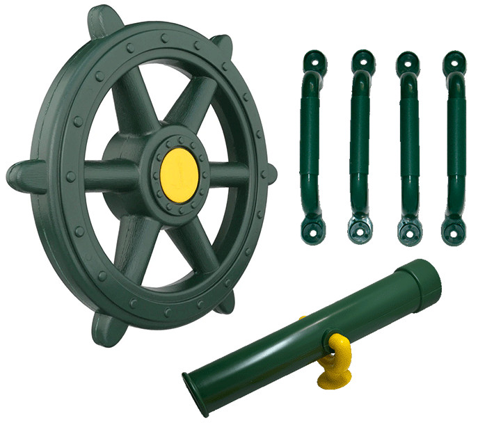 SwingSet Playset Playground Toys (Ships Wheel, Telescope & 4 Green Hand grips)