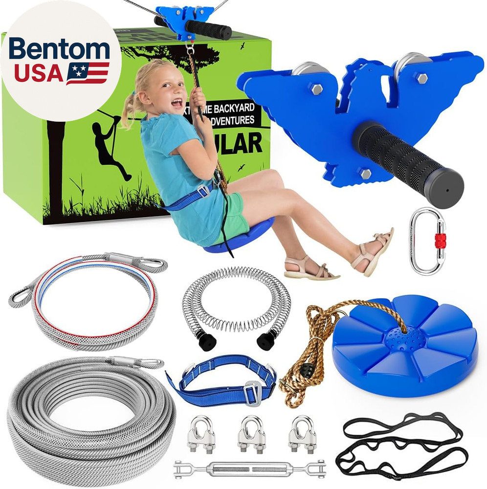 120FT Zip Line Kit for Kids and Adults, Zip Lines for Backyard, Included Swing S