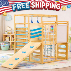 9-in-1 Indoor Jungle Gym, Wooden Toddler Jungle Gym Playground Set, Wood Outdoor