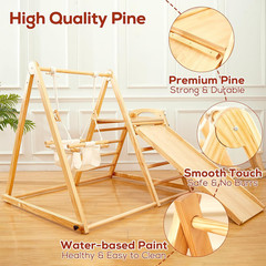 4-In-1 Wooden Toddler Swing and Slide Set, Foldable Montessori Jungle Gym for To