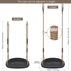 Heavy Duty Swing Seat with Adjustable Rope and Carabiners, Cushion Style Design