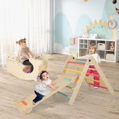 7-in-1 Indoor Gym Toddler Playground Wooden Climbing Kids Toys W/Reversible Ramp