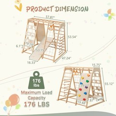 9-in-1 Wooden Climbing Set w/ Slide, Pikler Triangle Indoor Play Structure 176lb