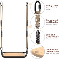 Heavy Duty Wooden Tree Swing for Kids & Adults, 500lbs Capacity, Adjustable