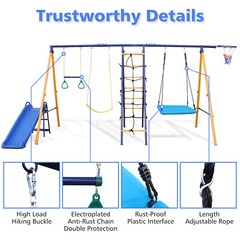 7 in 1 Swing Set for Kids Outdoor A-Frame Heavy-Duty Metal Swing Sets with Slide