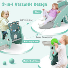3-In-1 Kids Slide Rocking Horse Set Convertible Toddler Slide with Basketball Ho
