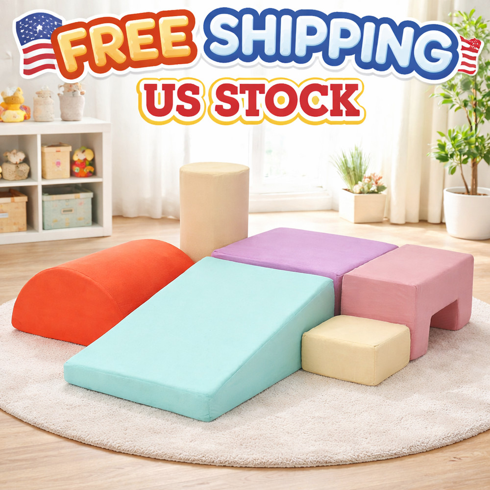 6 PCS Soft Foam Climbing Blocks for Toddlers, Indoor Playset with Suede Fabric