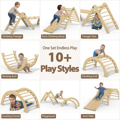 Large Pikler Triangle Set, 7-In-1 Toddler Climbing Toys Indoor, Wooden Montessor