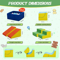 6-Piece Foam Climbing Blocks with Ball Pit for Toddlers 1-3,Soft Play Set for In