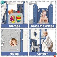 All in 1 Toddler Slide with Basketball & Telescope, Indoor Playset for Age 1-3