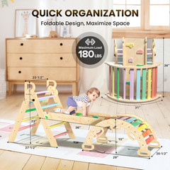 Pikler Triangle Set 7In1 Foldable Baby Climbing Toys Wooden Montessori Climbing