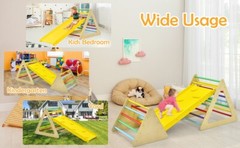 3-in-1 Kid Climbing Ladder Set 2-Triangle Climber W/ Ramp Sliding Wooden Playset