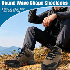 2 Pair round Wave Shape Non Slip Heavy Duty and Durable Outdoor Climbing Shoelac
