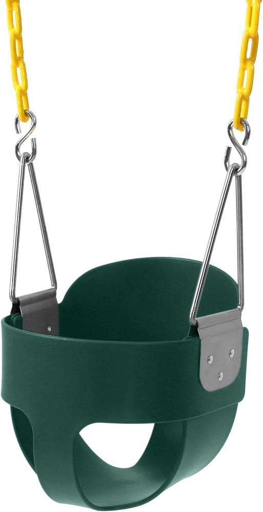 High Back Full Bucket Toddler Swing Seat with Yellow Coated Chains Green