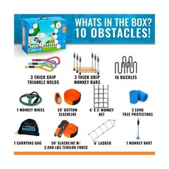Ninja Warrior Obstacle Course for Kids – 2 x 50 ft – Up to 880 Lbs – 10 Weath…