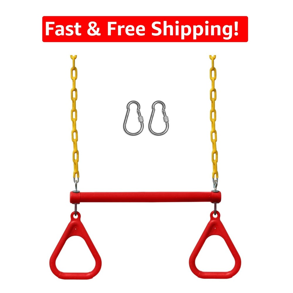 Children’s Trapeze Swing Set in Red: Includes Heavy-Duty Chains & Carabiners