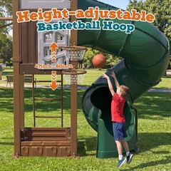 7in1 Metal Swing Set Kids Backyard Outdoor Playground Saucer Swing Seesaw Hoop