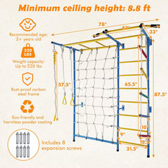 Multicolor Playground Laddeer Wall Gym with Monkey Bars, Rope Ladder, Rope Wall