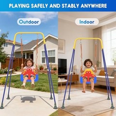 3-in-1 Toddler Swing Set, Baby Swing with Safety Belt, Blue Yellow
