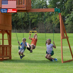 Skyfort II Cedar Wood Swing Set with Wave Slide Raised Clubhouse Crow’S Nest