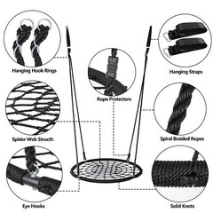 40″ Spider Web Tree Swing Outdoor Saucer Net Swing Platform for Kids Adult Black