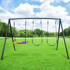 500lb Metal Swing Set Playground with 3 Swings Heavy Duty A-Frame Stand Backyard