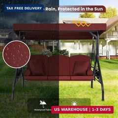 3 Seat Outdoor Porch Swing with Adjustable Canopy,2 in 1 Patio Swing Bed with St