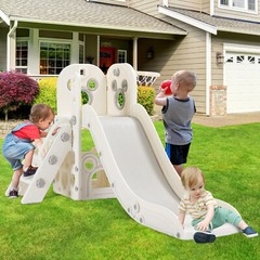 4 in 1 Kids Slide Toddler Climber Playset w/ Basketball Hoop and Store Space