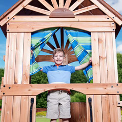 Caribbean Adventure Playground Set with Slide, Rockwall & Swing Bench