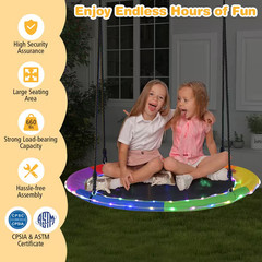 2-Person Flying Saucer Tree Swing Metal Patio Swing with Multi-Colored LED Light