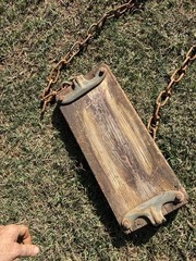 Vintage Playground Swing Cast Iron Hardware Wood Seat & Chains From Country Club