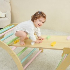 Wooden Climbing Frame Toddlers Baby Climbing Toys Triangle Set with Ramp & Arch