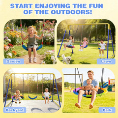 3-In-1 Swing Set for Backyard for Kids, with 1 Platform Swing, 2 Belt Swing, 600