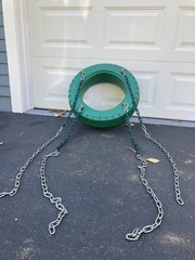 Green Plastic Tire Swing, Four Coated Steel Chains Included, 26.5in Diamater