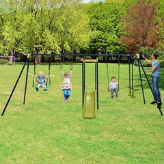 660 lbs Kids Metal Swing Set for Backyard 7-in-1 Multifunctional Swing Set