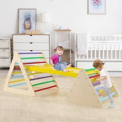 5 in 1 Montessori Triangle Set 3PCS Wooden Toddler Climbing Playset w/ Nesting