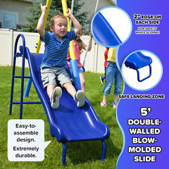 My First Metal Swing Set with Slide, 4 Kids Max, Blue, Yellow