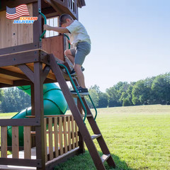 Outdoor Playground Set W/ Tube Slide Elevated Clubhouse Rockwall Wave Slide NEW