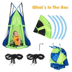 Goplus 40″ Kids Hanging Chair Swing Tent Set Hammock Nest Pod Seat Green