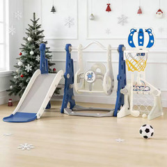 6-In-1 Toddler Slide & Swing Set W/ Adjustable Basketball Hoop, Golf & Ring Toss