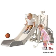 Toddler Slide for Kids, 6 in 1 Indoor Outdoor Toddler Slides Cream&gray