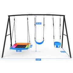 4 IN1 Heavy Duty Metal Swing Set Kids Backyard Playset with 3 Swings for Outdoor