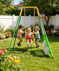 New 3in1 Kids Swing Set Backyard Indoor Toddler Swing With Basketball Hoop