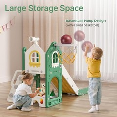 6 in 1 Toddler Slide – L-Shaped Baby Slide for Toddlers Aged 1-3 with Basketb…