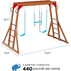 Heavy Duty Wood Swing Set for Backyard with Monkey Bars Trapeze Swing Bar and 2
