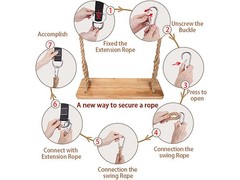 Wooden Quality Tree Swing Seat adjustable rope straps 500lbs load, In/OutDors ✴