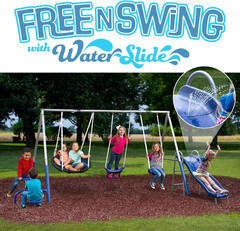 Free N’ Swing plus with 5′ Water Slide and 6′ Sliding Tarp – 7 User / 5 Station,