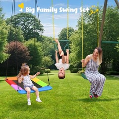 9.5FT Tall Metal Frame Heavy Duty Swing Sets for Kids with 3 Swings Trapeze Bar