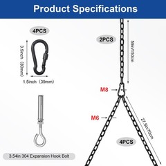 Heavy Duty Y Hanging Chain Kit (2 Pack), 7.2ft Length, 1400 lbs Load, Rustpro…